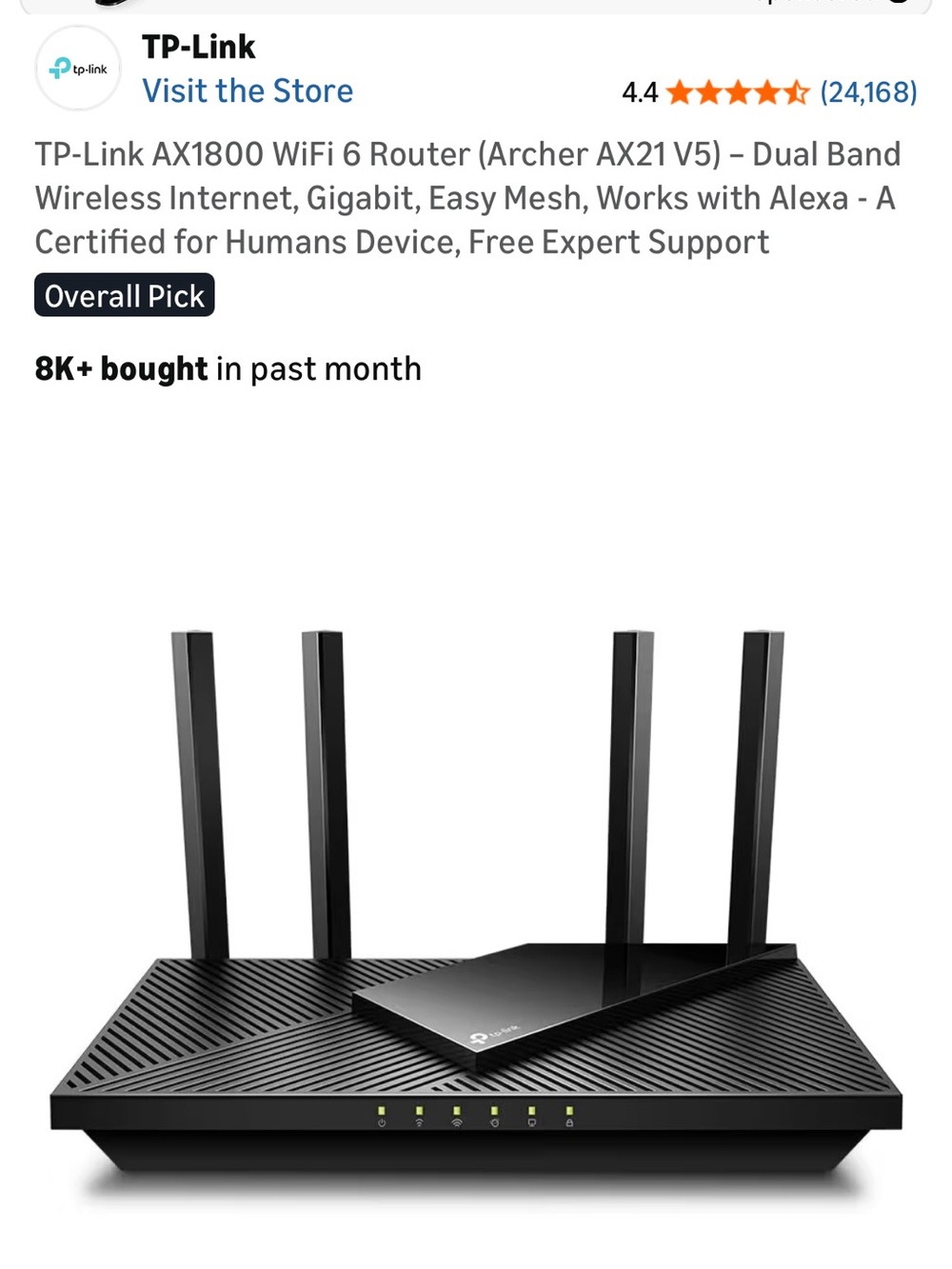Nethear T-Link Black Dual-Band WiFi 6 Router with Four Antennas